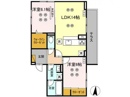 ローテ ベルク(2LDK/1階)の間取り写真