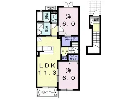 ベネフィスI(2LDK/2階)の間取り写真