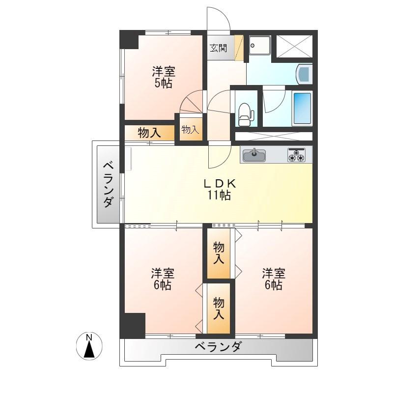 泉ヶ丘ハイツII(3LDK/6階)の間取り写真