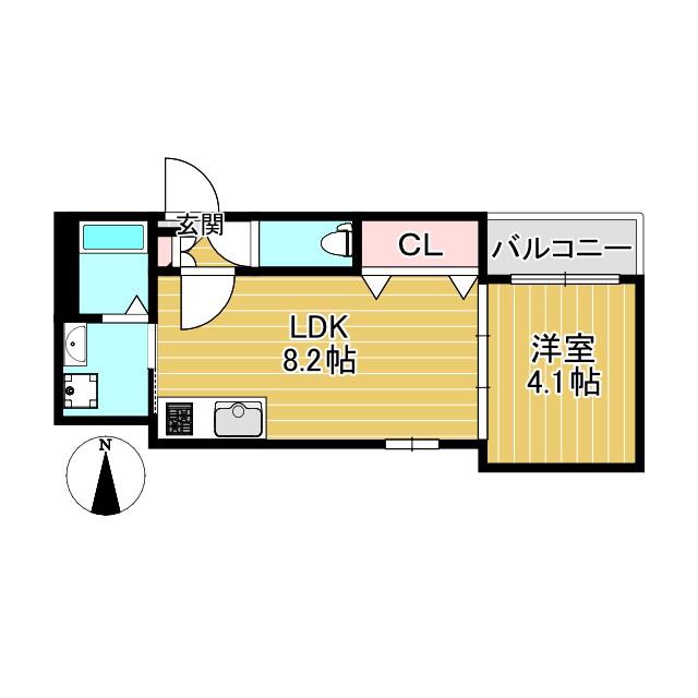 グランディール高畑(1LDK/3階)の間取り写真