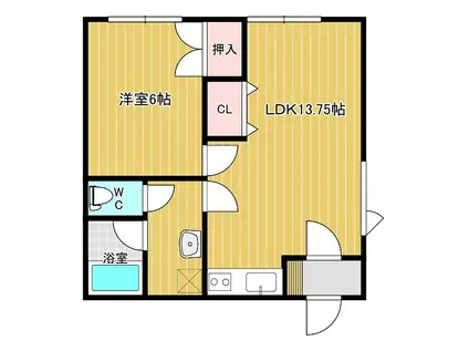 コーポラスウイング(1LDK/2階)の間取り写真