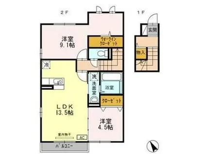ぽるトゥ・かれん(2LDK/2階)の間取り写真