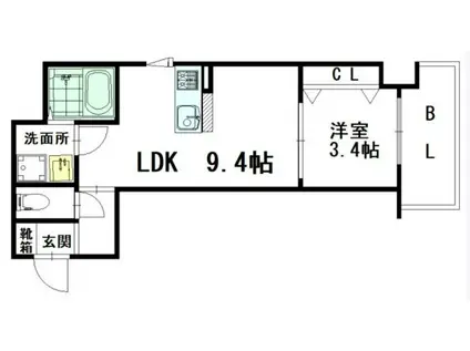 WISTERIA香椎SUZU(1LDK/9階)の間取り写真