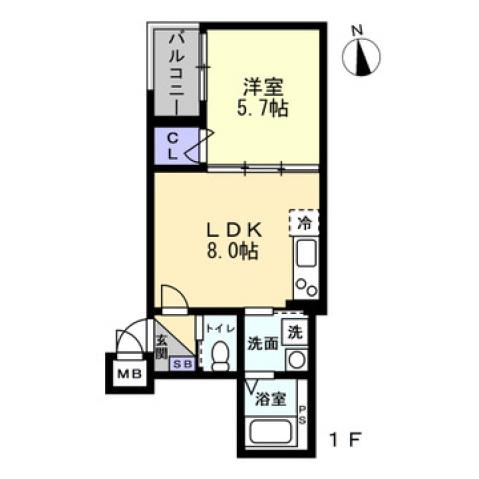 アシェント岡山医大前(1LDK/1階)の間取り写真
