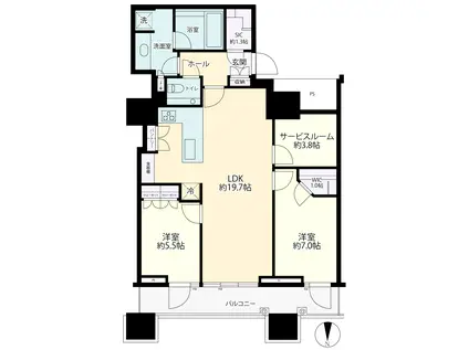 三田ガーデンヒルズサウスヒル(2SLDK/7階)の間取り写真