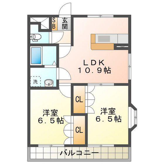 ラピュタ弐番館(2LDK/2階)の間取り写真