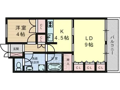 プラザ富田(1LDK/4階)の間取り写真
