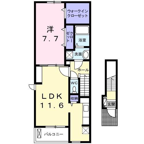 アクラス岸和田(1LDK/2階)の間取り写真
