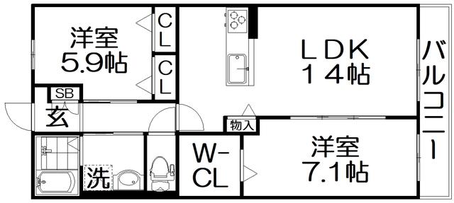 SCHWARZ SCHLOSS(2LDK/2階)の間取り写真