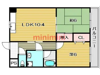 メゾン飛鳥(2LDK/5階)の間取り写真