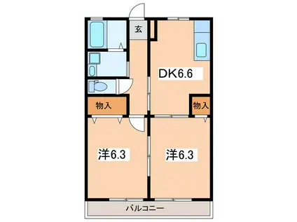 リバーサイド本滝II(2DK/1階)の間取り写真