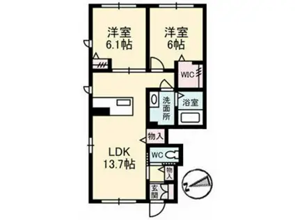 グランマスト中筋 B棟(2LDK/1階)の間取り写真