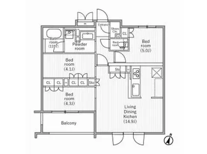 NIDO SAKURAGAOKA ニドサクラガオカ(3LDK/4階)の間取り写真
