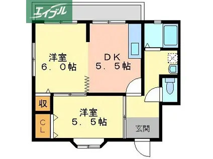 パークサイドC(2DK/2階)の間取り写真