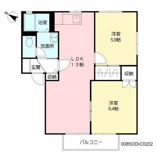 ハイラーク甘木C(2LDK/2階)の間取り写真