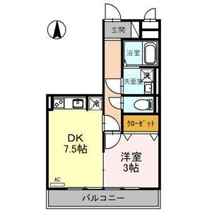 メゾングリスィーヌ(1DK/2階)の間取り写真