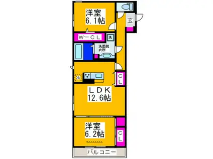 セレナイト(2LDK/3階)の間取り写真