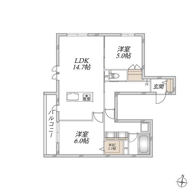 太康レジデンス・ノース(2LDK/1階)の間取り写真