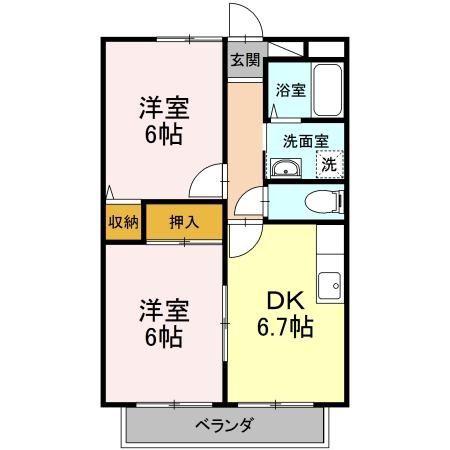 パセオ西府弐番館(2DK/1階)の間取り写真
