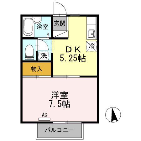 シャルム若里A棟(1DK/1階)の間取り写真