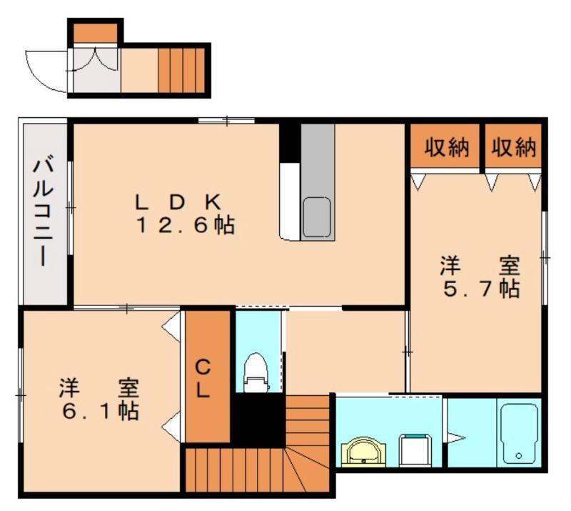 おおぞらII(2LDK/2階)の間取り写真