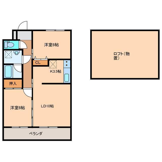 サニーコートみまや(2LDK/3階)の間取り写真