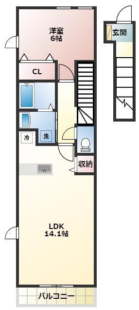 ユトリロ忠興 A(1LDK/2階)の間取り写真