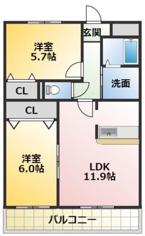 プリミエール山敷230(2LDK/1階)の間取り写真