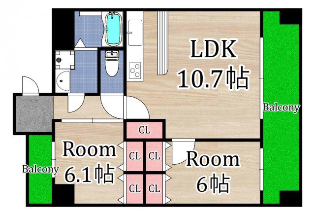 ジュオン城東(2LDK/7階)の間取り写真