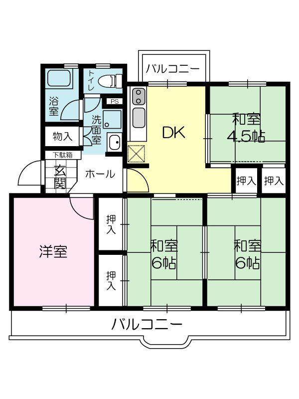 尾上グリーンハイツF棟(4DK/5階)の間取り写真