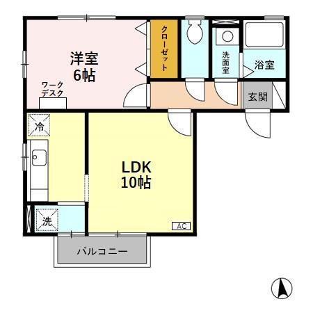 リビングタウン安原C(1LDK/2階)の間取り写真