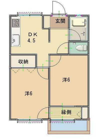 コーポ緑が丘(2DK/2階)の間取り写真