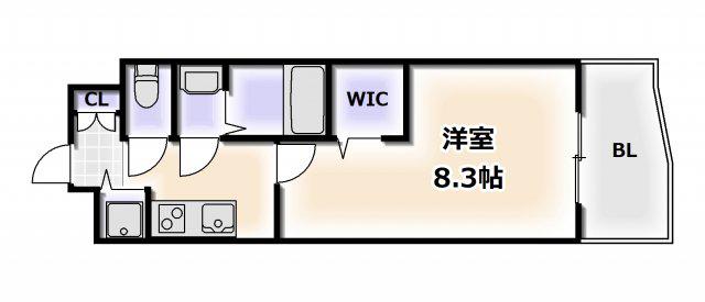 LUXE難波南(1K/4階)の間取り写真