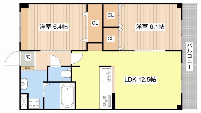 パークサイドシャトー・エイト(2LDK/3階)の間取り写真