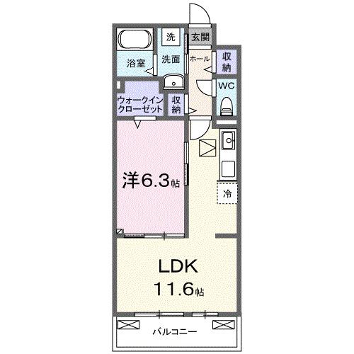 ポムドパン北花田(1LDK/1階)の間取り写真