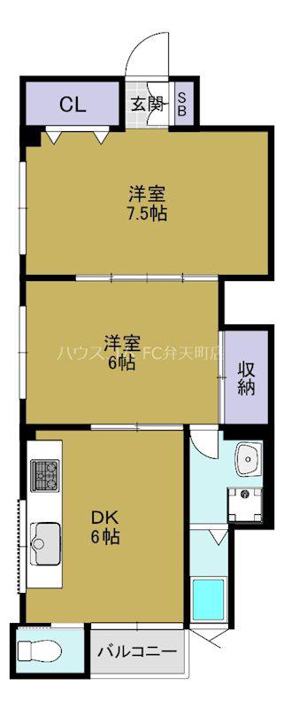 赤丸第二ビル(2DK/5階)の間取り写真