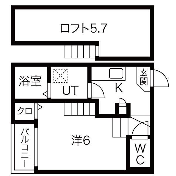 ラ・ポルト(1K/2階)の間取り写真