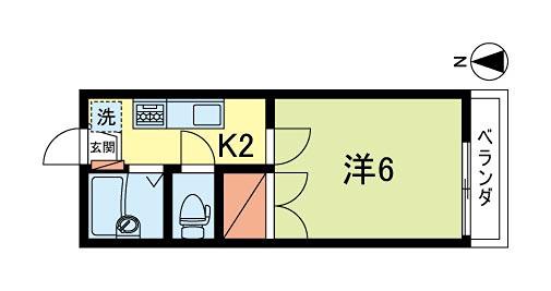 サットンプレイス梨花(1K/2階)の間取り写真