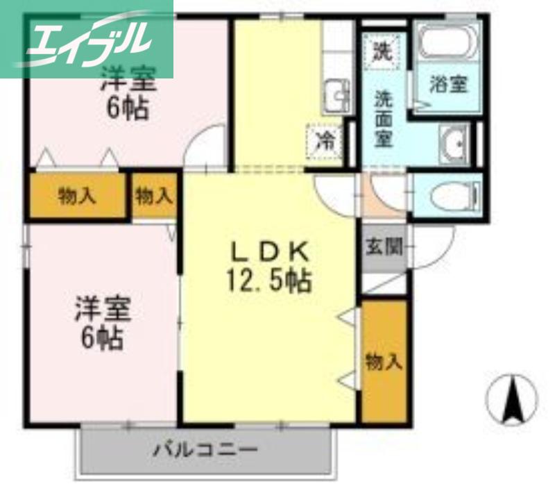 フルール高柳A棟(2LDK/2階)の間取り写真