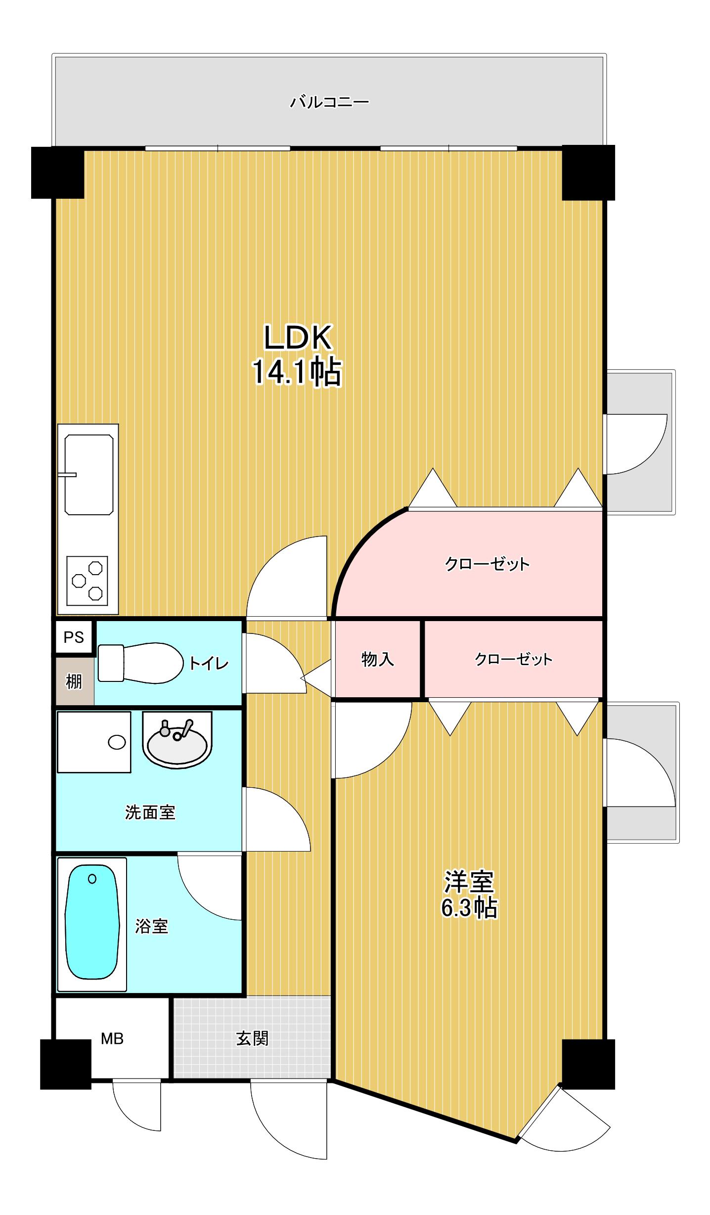 メゾンフルール(1LDK/4階)の間取り写真