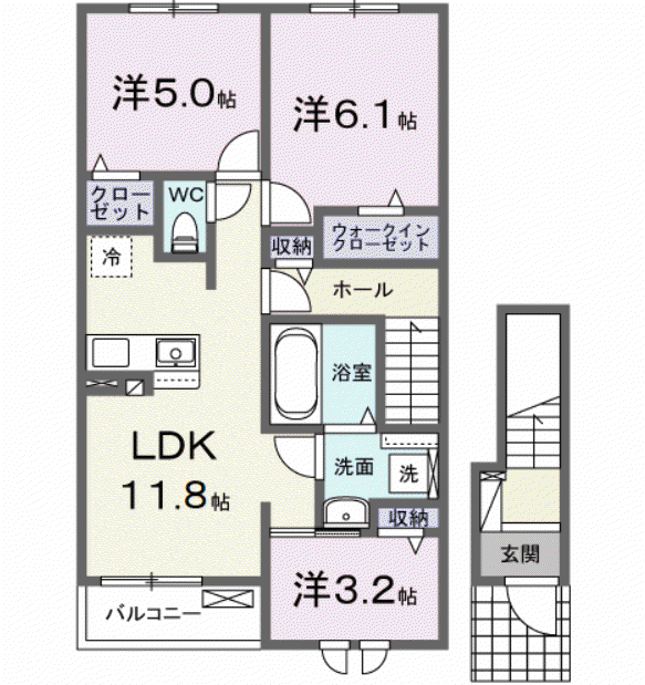 ヴィラ・フローラ ノース(3LDK/2階)の間取り写真