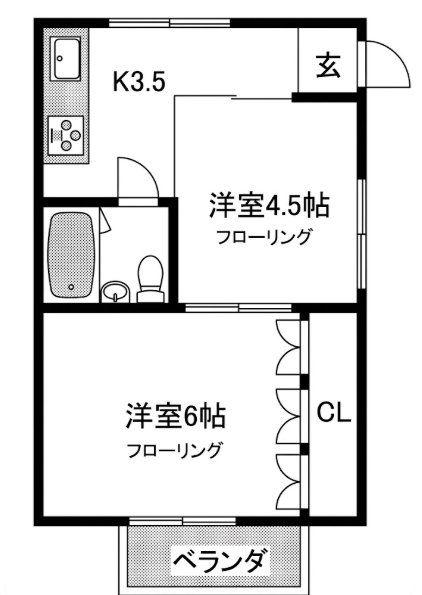 エキチカマンション(2K/2階)の間取り写真