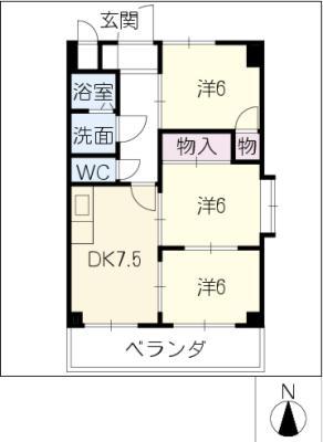 八田坪井ハイツ(3DK/5階)の間取り写真