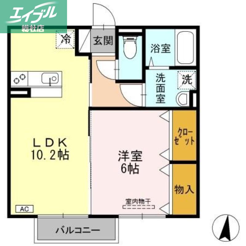 ディーバ A棟(1LDK/2階)の間取り写真
