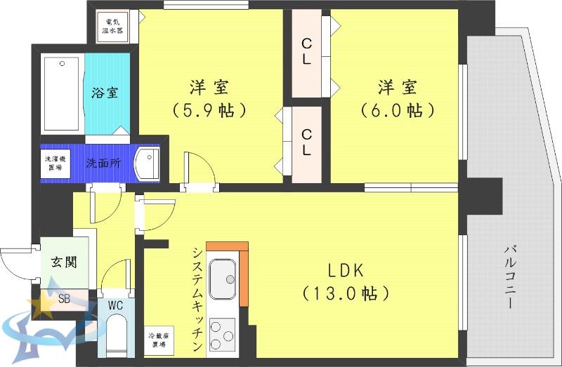 ソールタワー近代美術館(2LDK/5階)の間取り写真