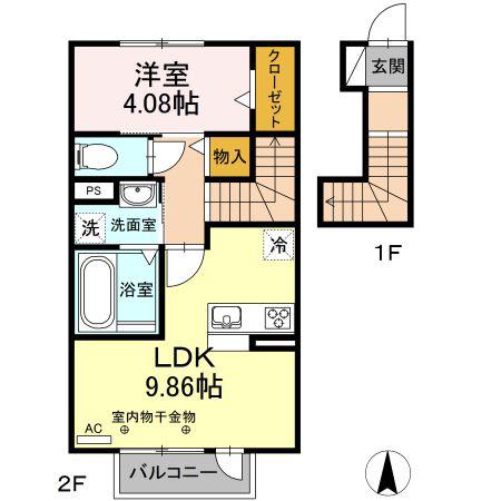 フルハウス(1LDK/2階)の間取り写真