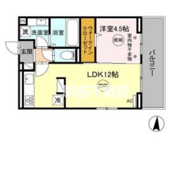 D-ROOM津福今町(1LDK/1階)の間取り写真