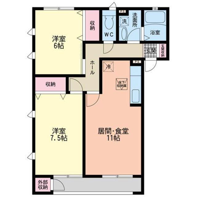 ヴィルヌーブ(2LDK/2階)の間取り写真
