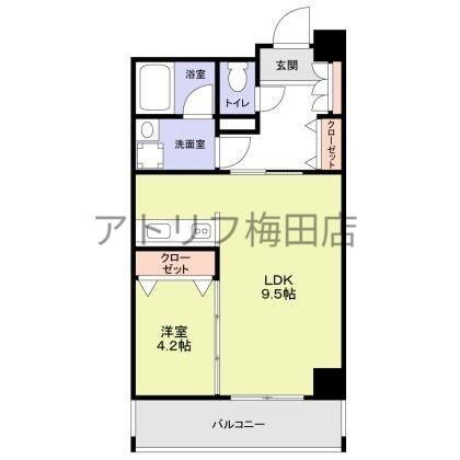 近江レジデンス4号館(1LDK/9階)の間取り写真
