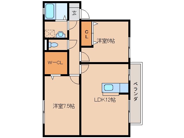 グリーンヒルズ・A(2LDK/1階)の間取り写真